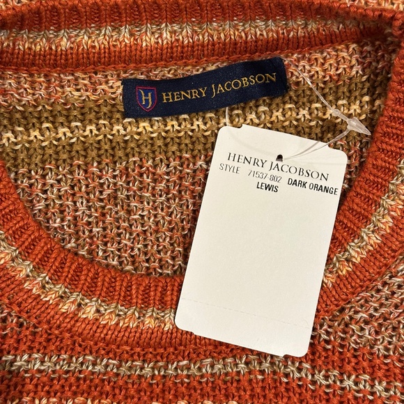 New Henry Jacobson, size Lg, rust ground, multicolor stripe, 100% linen sweater - Picture 5 of 5